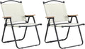 Portable Folding Camping Chairs Indoor Outdoor Use Beige with Wood Armrests Set of 2