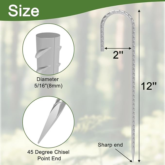 9 inch Tent Stakes + 12 inch rebar Stakes