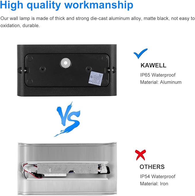 Kawell 12W Waterproof Modern Wall Sconce LED Wall Light Up Down Aluminum Wall Lamp LED Indoor Outdoor for Bathroom Living Room Bedroom Hallway Lounge Porch Corridor Black 6000K