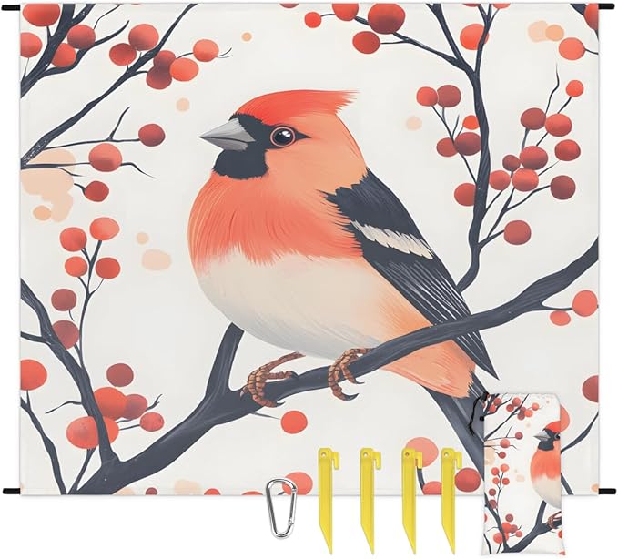 Waterproof Sandproof Beach Blanket 59''×68'' Spring Animal-Bird Polyester Outdoor Picnic Blanket with 4 Stakes &amp Storage Bag for BeachCampingVacation