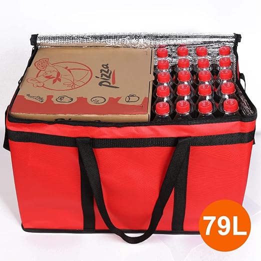 Bodaon Catering Bag with Removable Hard Bottom XXX-Large Insulated Food/Pizza Delivery Bag for Delivery Drivers Cooler/Hot Bags Insulated Grocery Food Warmer Container Supplies (2Pk Black + Red)