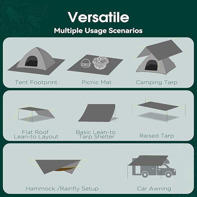 Tent Footprints Outdoor Camping Tent Floor Mat Moisture Proof Ground Sheet 210D Oxford Cloth Ultralight Waterproof Wear-Resistant Multi-Purpose Shading Trap with Tent Stakes