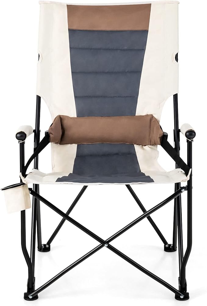 Goplus Camping Chairs Portable Lumbar Back Beach Chair Heightened Design for Adults w/Cup Holder &amp Carrying Bag Folding Chair for Outside Fishing Hiking Picnic Lawn (330 LBS Weight Capacity)