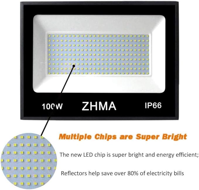 100W Flood Lights Outdoor9000LM LED Work Light with Plug and Switch-IP66 Waterproof Bright Security Lights-6500K White Lightfor YardGardenPlaygroundBackyardGarageLawn