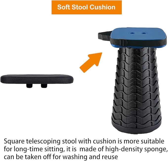 Collapsible Camping Stool with Seat Cushion &amp Nylon Bag Square Portable Telescopic Stool Lightweight Sturdy Foldable Stool for Camp Fishing Picnic Max Load 550 lb