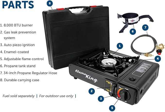 Flame King YSNVT-505-B Dual Fuel Butane &amp Propane Gas Camping Stove with Single Burner Portable and Great for Outdoor Cooking Backpacking