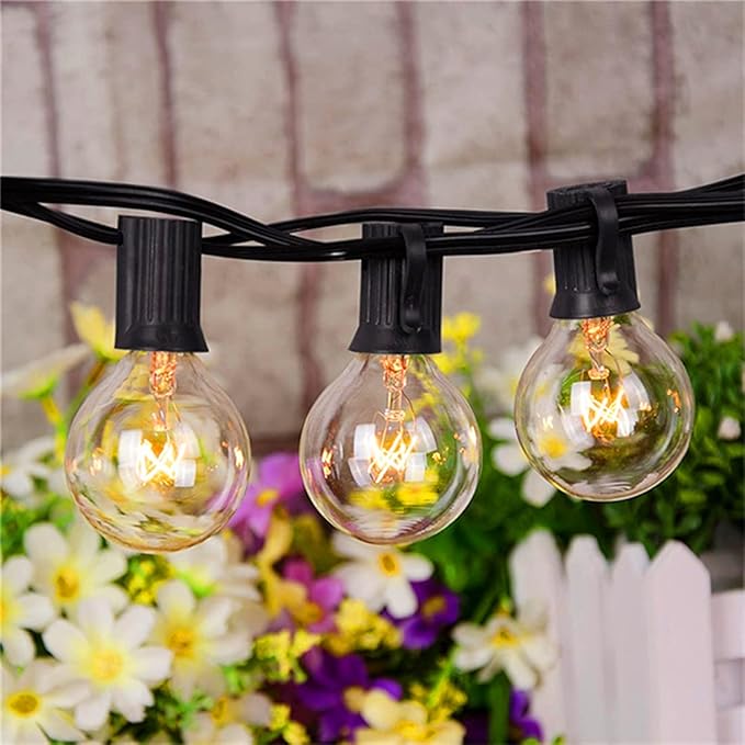 Abeja Outdoor String Light 100 Ft G40 Patio Lights with 105 Edison Glass Bulbs E12 Socket Base (5 Spare) Globe Clear Hanging Lights for Backyard Balcony Deck Party Decor Not Connectable Black