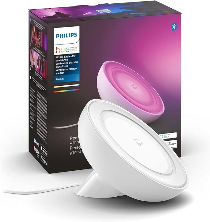 Philips Hue Bloom Smart Table Lamp White - White and Color Ambiance LED Color-Changing Light - 1 Pack - Control with Hue App - Works with Alexa Google Assistant and Apple Homekit