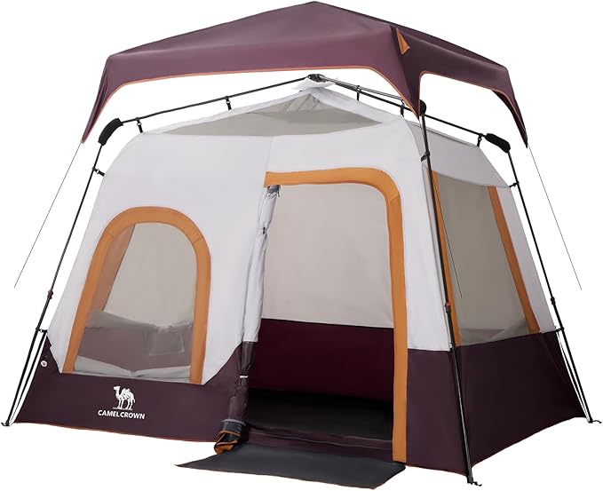 Camping Tents 4/6 Person Pop Up Instant Tent - Setup in 60s for Family Camping Windproof Design Family Cabin Tent with Rainfly &amp Backpack Carry Bag