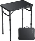Folding Camping Table 22 x 15 Picnic Table with 3 Adjustable Height Max 27.5 Matte Black Aluminum Folding Table with Handle for Party Dining Garden Patio Market