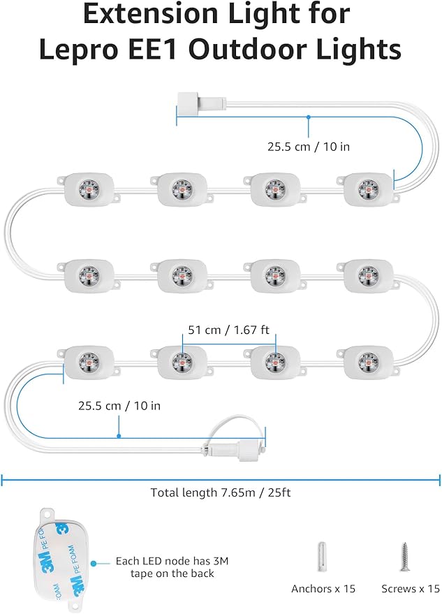 Lepro EE1 Permanent Lights Accessories Only – 25 ft EE1 Permanent Outdoor Lights Single Strand Without Adapter and in-line Controller