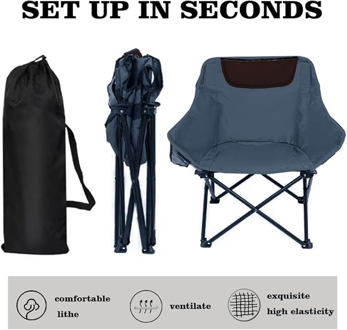 Camping Folding Chair Heavy Duty Oversized Portable Outdoor Chair Foldable Camp Chair with Side Pocket Carry Bag Included Collapsible Chair for Camping Tailgates Beach