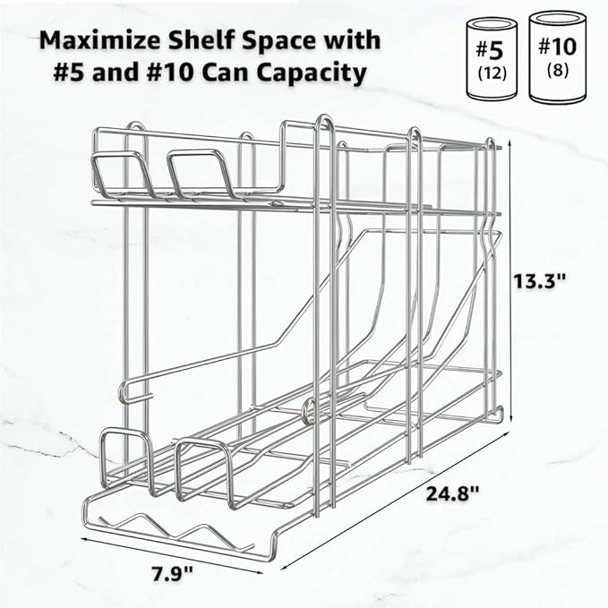 2-Pack Canned Food Organizer Rack FIFO Pantry Can Dispenser Fits (12) #5 or (8) #10 Cans