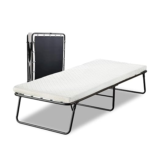 Spring Coil 14” Folding Bed with 3-Inch Luxurious Memory Foam Mattress Strong and Sturdy Metal Frame Portable Guest Bed for Easy Storage 31-Inch White