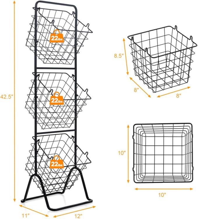 Multi functional iron storage rack three-layer floor standing vegetable and fruit basket living room bathroom balcony universal storage rack