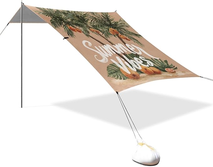Bolaz Beach Canopy Tent Sun Shade9'×10.5' Large Family Beach Shade UPF50+- Outdoor Shade for Camping Trips FishingWatercolor Beach Summer Vibes