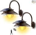 SIEDiNLAR Solar Barn Light Outdoor 3 Modes 2 Lighting Garage Shed Light Gooseneck Farmhouse Wall Light Waterproof with Remote/Motion Sensor for Garage Barn Shed Chicken Coop Dark Bronze (2 Pack)