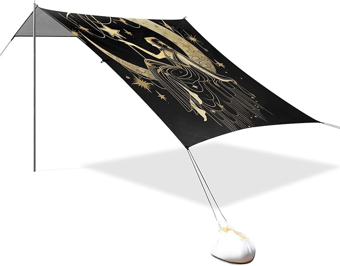 Camping Sun Shelters Sacral Girl on Moon Keeping Star Beach Canopy 126 * 110.2in