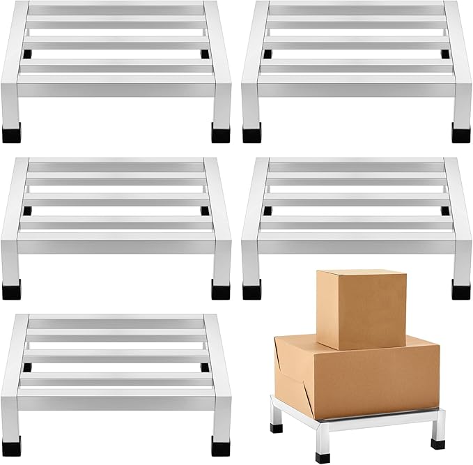 5 Pack Dunnage Rack 13.8 Long x 13.8 Wide 3.9 Height Stainless Steel Shelf 3000+ Pound Capacity Commercial Food Floor Rack for Restaurants Kitchens Garages and Vehicles