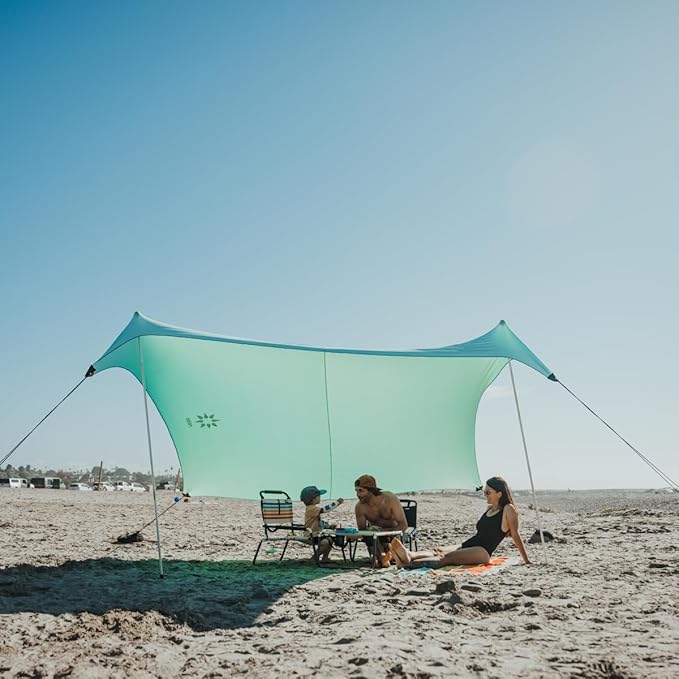 Neso Grande Portable Beach Tent Sun Shelter - Lightweight Beach Shade Canopy - Easy Setup for Family Outings - Patented Reinforced Corners - UPF 50+ Sun Protection - 7ft Tall 9 x 9ft