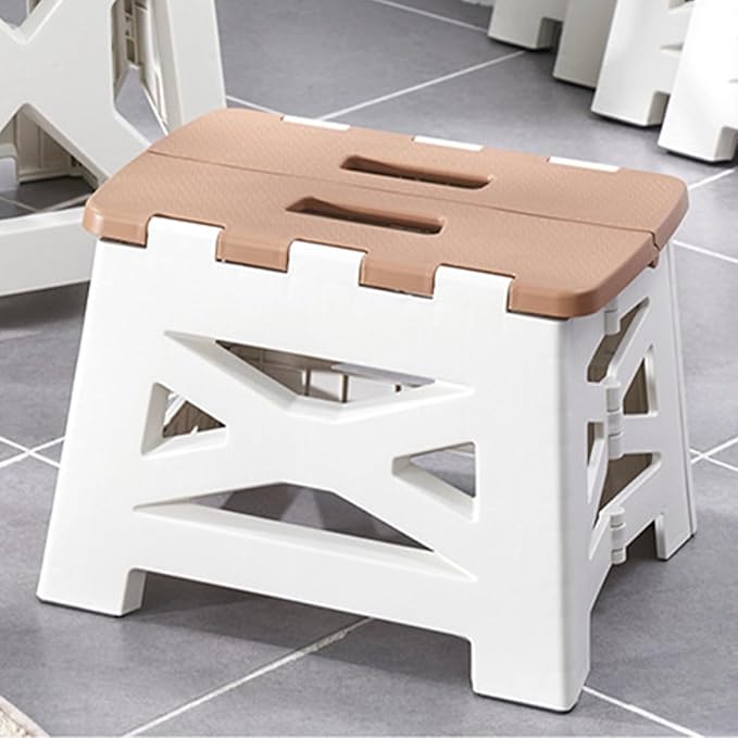 NOLITOY Portable Folding Stool Small Khaki Plastic Outdoor Camping Seat Lightweight Travel Folding Stool for Fishing and Backpacking