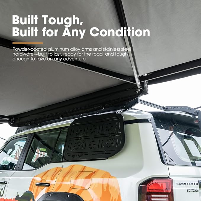 SanHima 180 Awning Free Standing Built-in LED Light - 118.4 sq.ft Shelter Karlu Frontier Car Side Waterproof UV50+ Wind Resistant Driver Passenger Side 180 Degree Vehicle Awning for SUV Van Truck