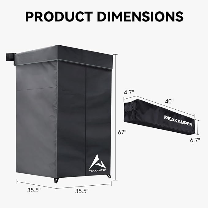 Shower Awning Tent with Roof 3ft x 3ft Vehicle Side Shower Room LED Light Camping Privacy Shelter Restroom Bathroom UV-Resistant Waterproof Storage