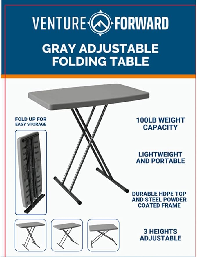 Adjustable Folding Table - Portable and Durable Plastic Foldable Table for Outdoor Activities