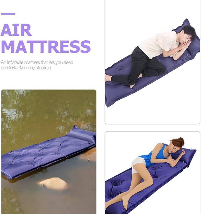 Inflatable Sleeping Pad for Camping Lightweight Wear Resistant Mat with Built Pillow Portable Sleep Supply for Travel Backpacking Hiking and Outdoor Activities