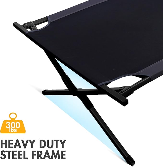 Portal Folding Portable Camping Cot Guest Bed with Carry Bag and Side Storage Organizer Camping Cots for Adults Sleeping Away Tent Sleeping Cot Bed Supports 300 LBS Black