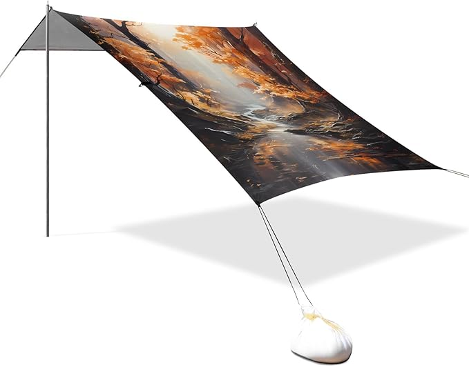 Camping Sun Shelters Sunlight and Autumn Forest River View Beach Canopy 126 * 110.2in
