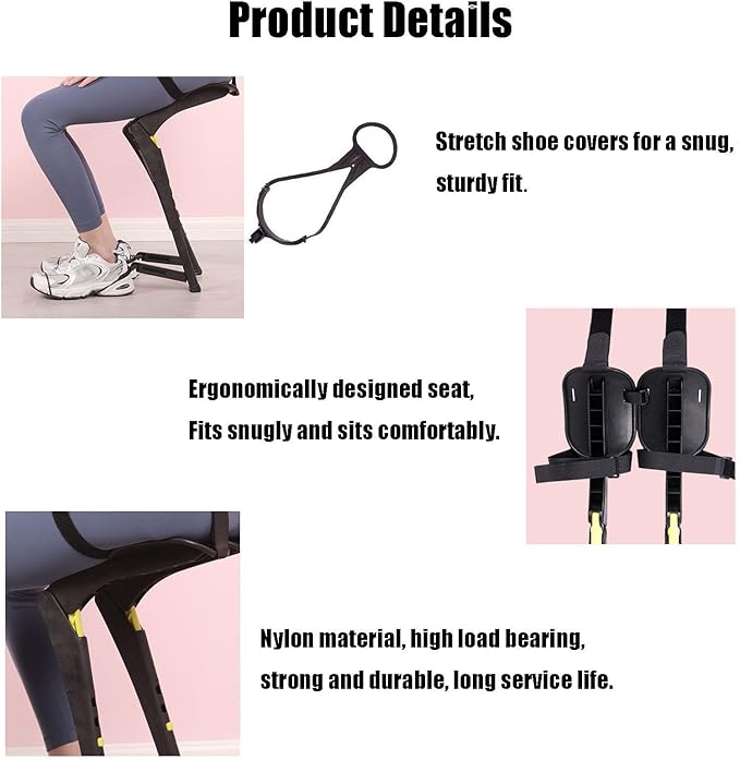 Invisible Chair Portable Folding Invisible Seat Lightweight Wearable Chairless Exoskeleton Chair 5 Gear Adjustable Bearing 150kg(Black)
