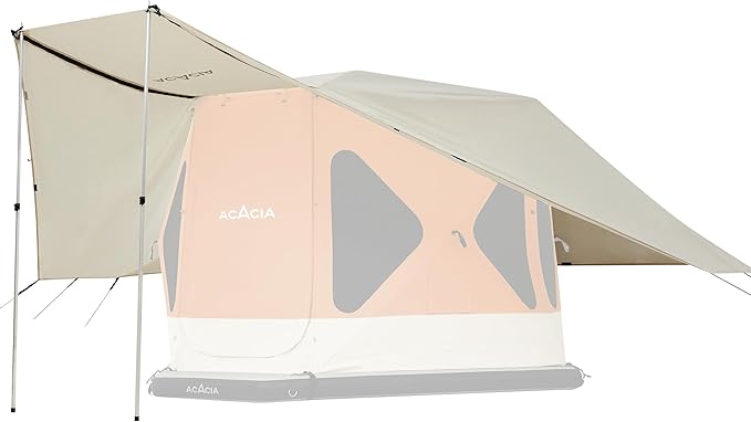 ACACIA Canopy 4 Person for Space Acacia Camping System PU2000 Waterproof Camping Tarp for 4 Season Camping UPF50+ Sunproof Tent Tarp with 4 Telescoping Poles Carry Bag Almond