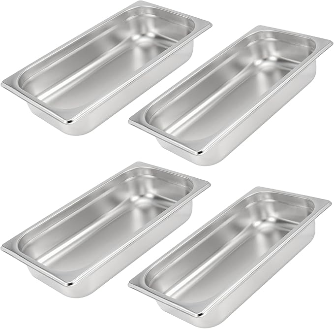 4 Pack 1/3 Size x 2.5 Inch Deep Steam Table Pan 12.8x6.9x2.6 Stainless Steel Anti-Jam Hotel Pan for Food Warmer Buffet Server Restaurants and Catering Supplies 22 Gauge