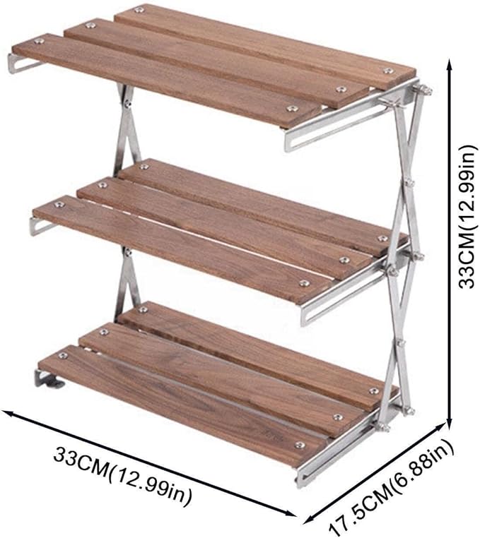 Outdoor Camping Three-Tier Foldable Rack Portable Bamboo Side Table for Picnic Barbecue Camping Easy to Fold and Carry