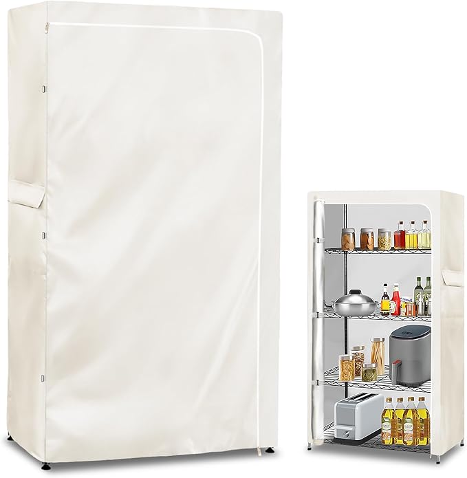 Storage Shelf Covers for Wire Shelving600D Heavy Duty Outdoor Waterproof Dustproof Shelf CoverStorage Rack Cover for Wire Shelf with zipper48''W x 18''D x 82''HWhite