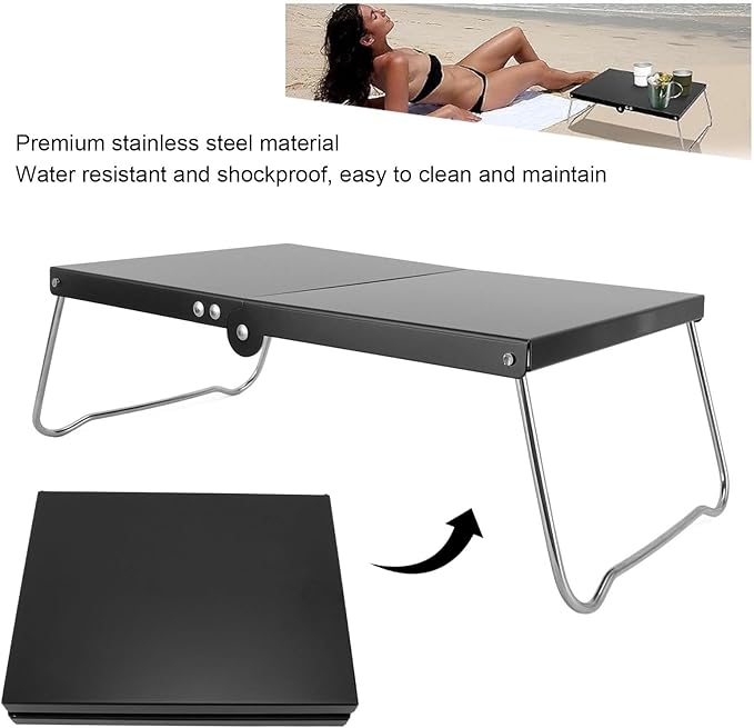 Folding Camping Table Stainless Steel Portable Mini Beach Table Camping Side Table for Outdoor Cooking BBQ Hiking Fishing Picnic