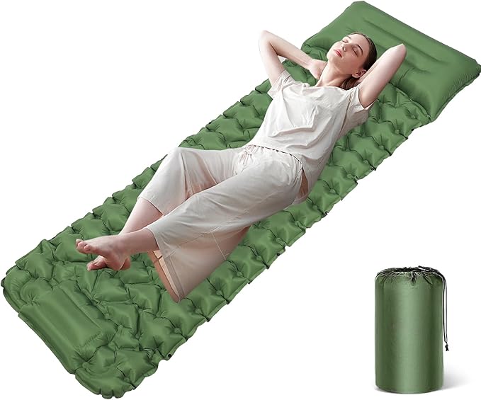 Camping Sleeping PadSelf Inflating Sleeping Pad with Pillow Built-in Foot Pump Ultralight Portable Inflatable Sleeping Pads for Outdoor Camping BackpackingHikingTentsIncludes Carry Bag