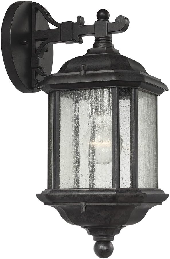 Sea Gull Lighting 84030-746 Kent One-Light Outdoor Wall Lantern with Clear Seeded Glass Panels Oxford Bronze Finish