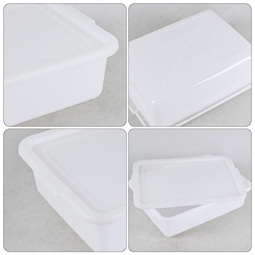 Kiddream 13 Liter Plastic Restaurant Commercial Bus Tub White Bus Box with Lid 3 Pack