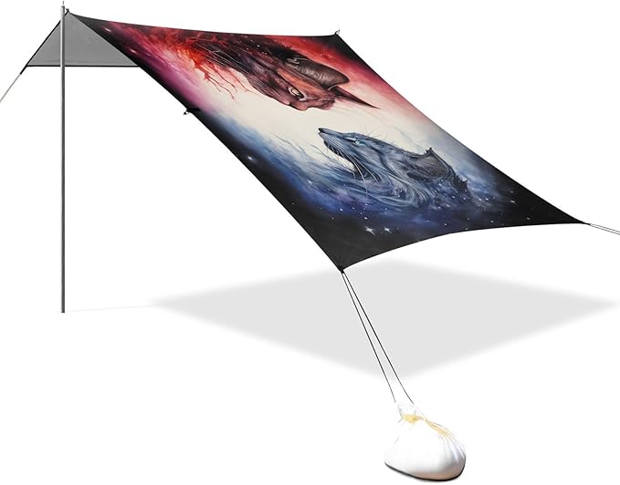 ALAZA Cats in Nebula Beach Tent Sun Shelter UPF50+ Protection Beach Shade Canopy w/ 4 Sandbags for Outdoor Camping Fishing Backyard Fun Picnic 10x9 ft