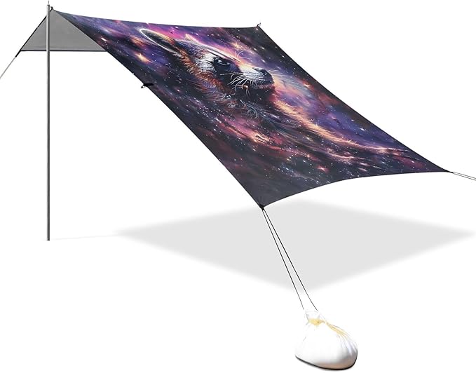 ALAZA Raccoon Nebula Galaxy Beach Tent Sun Shelter UPF50+ Protection Beach Shade Canopy w/ 4 Sandbags for Outdoor Camping Fishing Backyard Fun Picnic 10x9 ft
