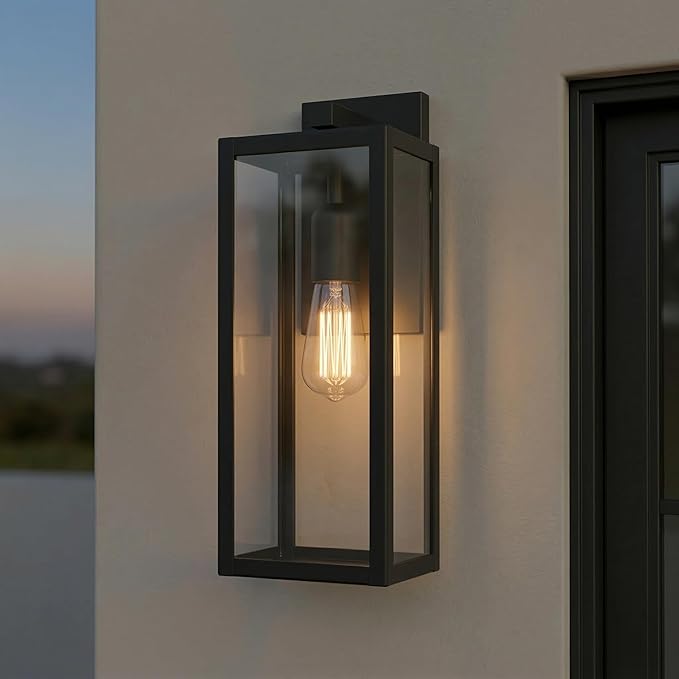 Globe Electric 44176 1-Light Outdoor/Indoor Wall Sconce Matte Black Finish Clear Glass Shade Weather-Resistant Modern Exterior Light