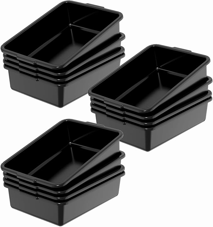 Black Plastic Commercial Bus Tub 13 L Restaurants Bus Box 12 Packs Heavy-Duty for Kitchen Organization