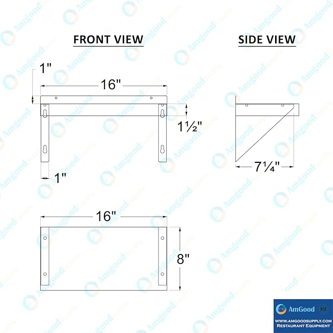 AmGood 08 Width x 16 Length | Stainless Steel Wall Shelf | Square Edge | Metal Shelving | Heavy Duty | Commercial Grade | Wall Mount | NSF Certified
