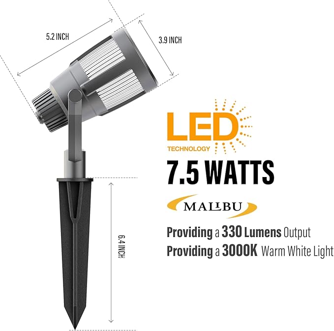 Malibu Prominence LED Floodlight LED Low Voltage Landscape Lighting Outdoor Spotlight Waterproof Lighting for Driveway Yard Lawn Flood Garden Outdoor Lighting 8418-2606-01