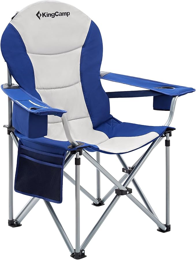 KingCamp Oversized Camping Folding Chair with Lumbar Support Heavy Duty Ergonomic Padded Arm Chair with Cooler Bag Cup Holder Portable for Outdoor