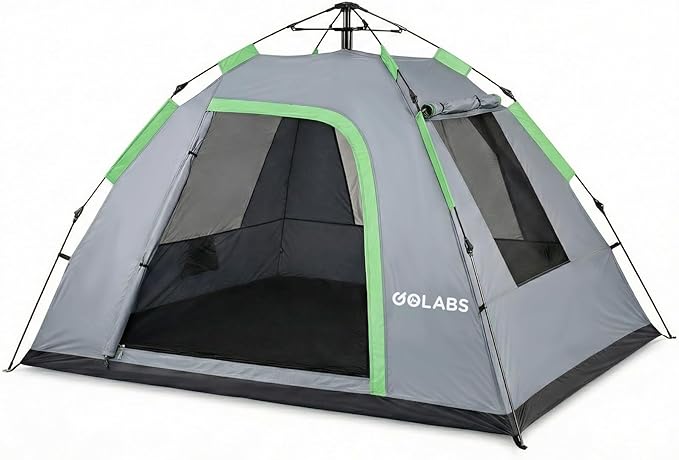 Golabs CT3 2 Person Instant Camping Tent 1-Minute Setup by Pre-Attached Pole 4 Side Mesh &amp Door Ventilation Lightweight 4.8lbs Portable Design with Carry Bag Inner Storage Pockets &amp Hooks