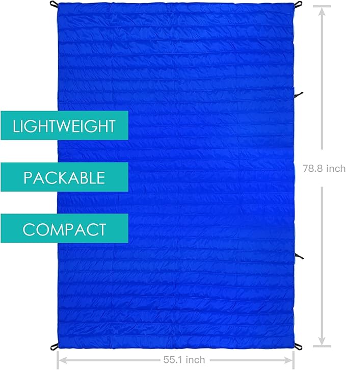 Gold Armour Camping Blanket - Puffy Packable Lightweight &amp Compact Insulated Camping Quilt for Outdoor - Backpacking Beach Stadium Camp Travel and Hiking Gear Essentials (Blue)