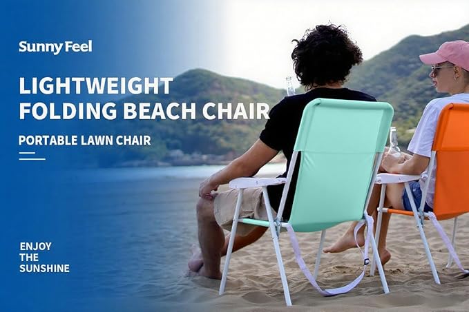 SUNNYFEEL Tall Folding Lawn Beach Chair Lightweight Portable Sand Chair for Adults Heavy Duty 300 LBS with Cup Holders Foldable Camping Lawn Chairs for Camp/Outdoor/Travel/Picnic/Concert/Sports